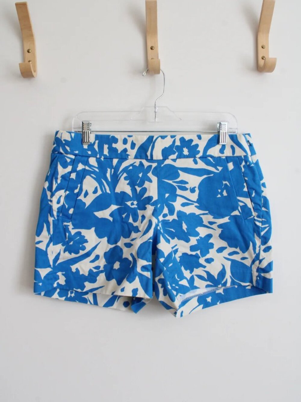 J. Crew Bright Blue and White Floral Bermuda Shorts